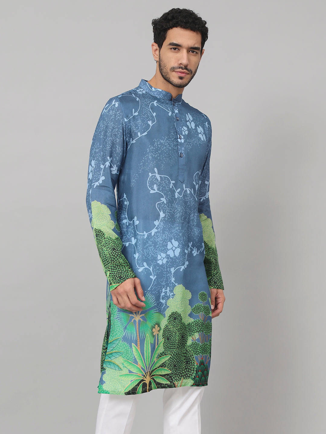 Tree Bark Classy Print Silk Kurta by Hilo Design