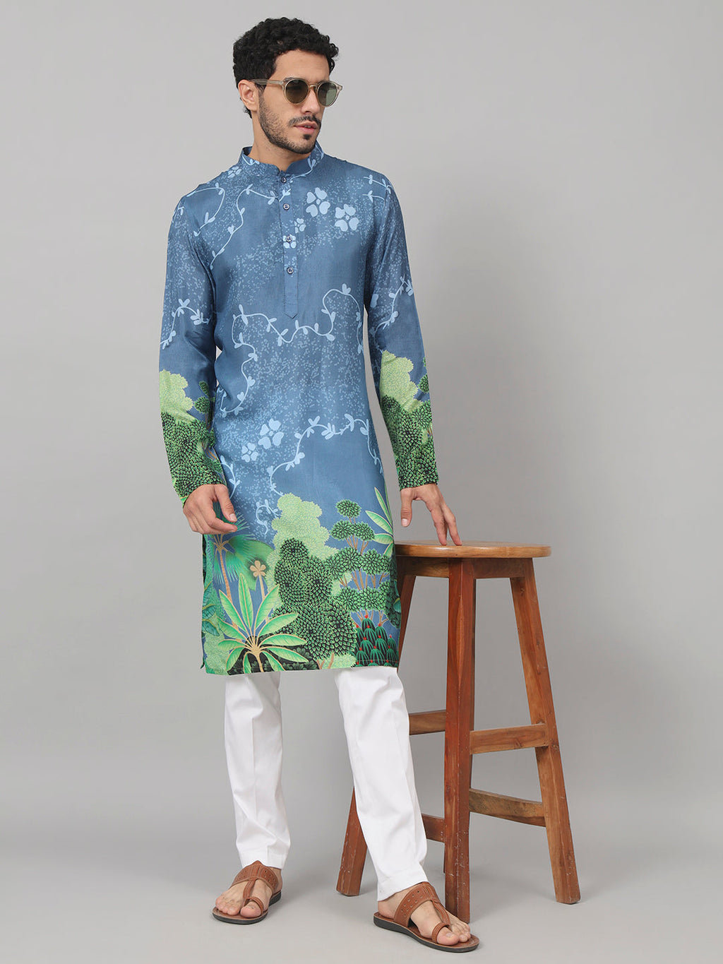 Tree Bark Classy Print Silk Kurta by Hilo Design
