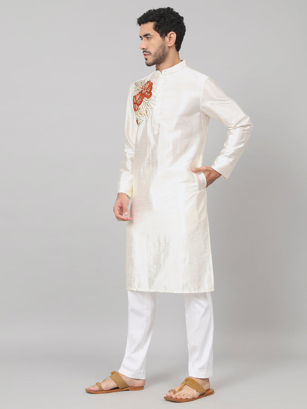 Gilded Burst Classic Silk Kurta by Hilo Design