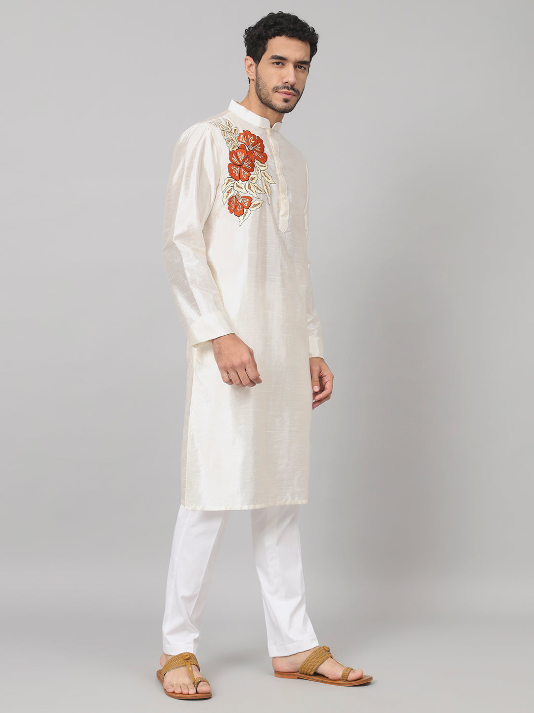 Gilded Burst Classic Silk Kurta by Hilo Design