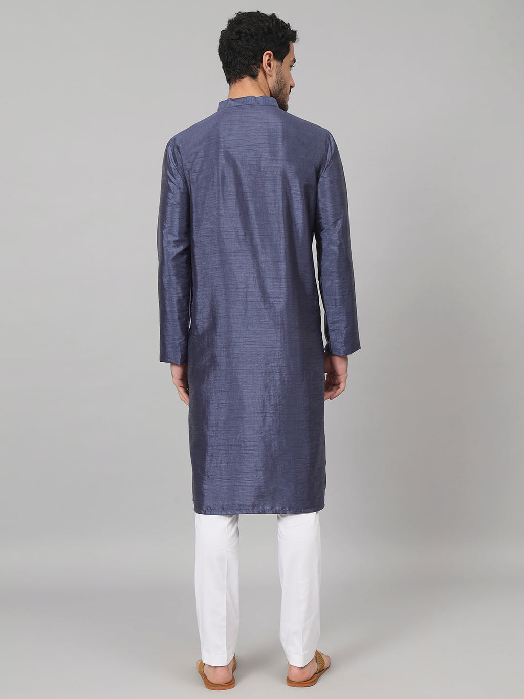 Sapphire Embroidered Silk Kurta by Hilo Design
