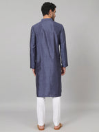 Sapphire Embroidered Silk Kurta by Hilo Design