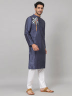 Sapphire Embroidered Silk Kurta by Hilo Design