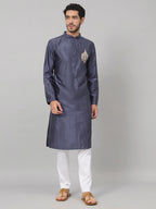Classic Silk Kurta With Motif Embroidery by Hilo Design
