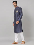 Classic Silk Kurta With Motif Embroidery by Hilo Design