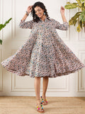 InWeave Teal Floral Sage Jaal Print Collar Dress - Distacart