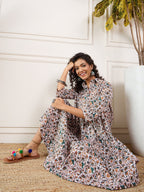 InWeave Teal Floral Sage Jaal Print Collar Dress - Distacart