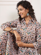InWeave Teal Floral Sage Jaal Print Collar Dress - Distacart