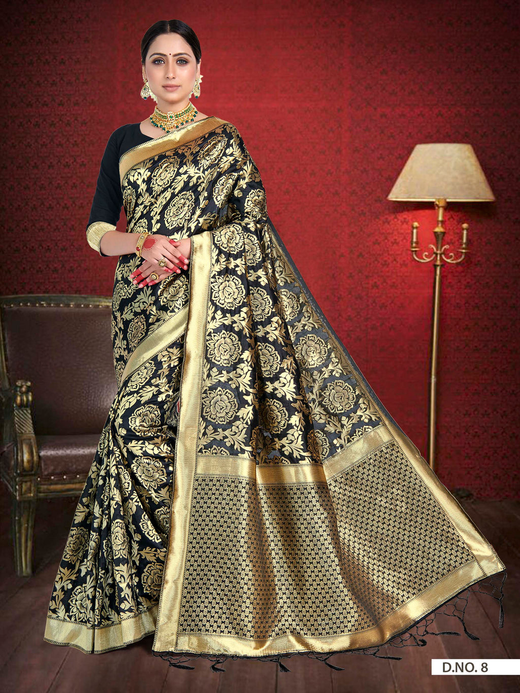 Vardha Black Woven Banarasi Saree