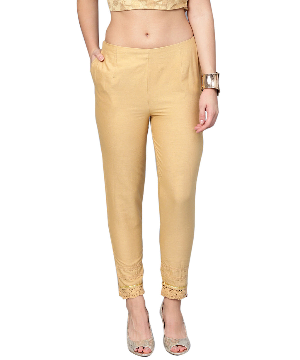 Juniper Women Gold Cotton Flex Solid Slim Fit Pant/Slim Pant - Distacart