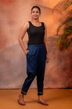 Juniper Navy Solid Cotton Flex Slim Fit Women Pants With One Pocket - Distacart