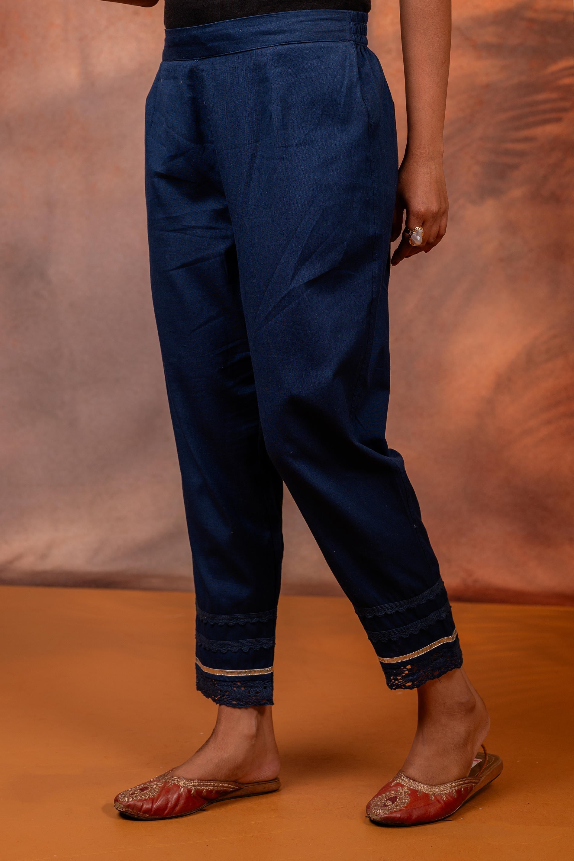 Juniper Navy Solid Cotton Flex Slim Fit Women Pants With One Pocket - Distacart
