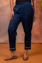 Juniper Navy Solid Cotton Flex Slim Fit Women Pants With One Pocket - Distacart
