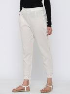 Juniper Women Offwhite Cotton Flex Solid Slim Fit Pant/Slim Pant - Distacart
