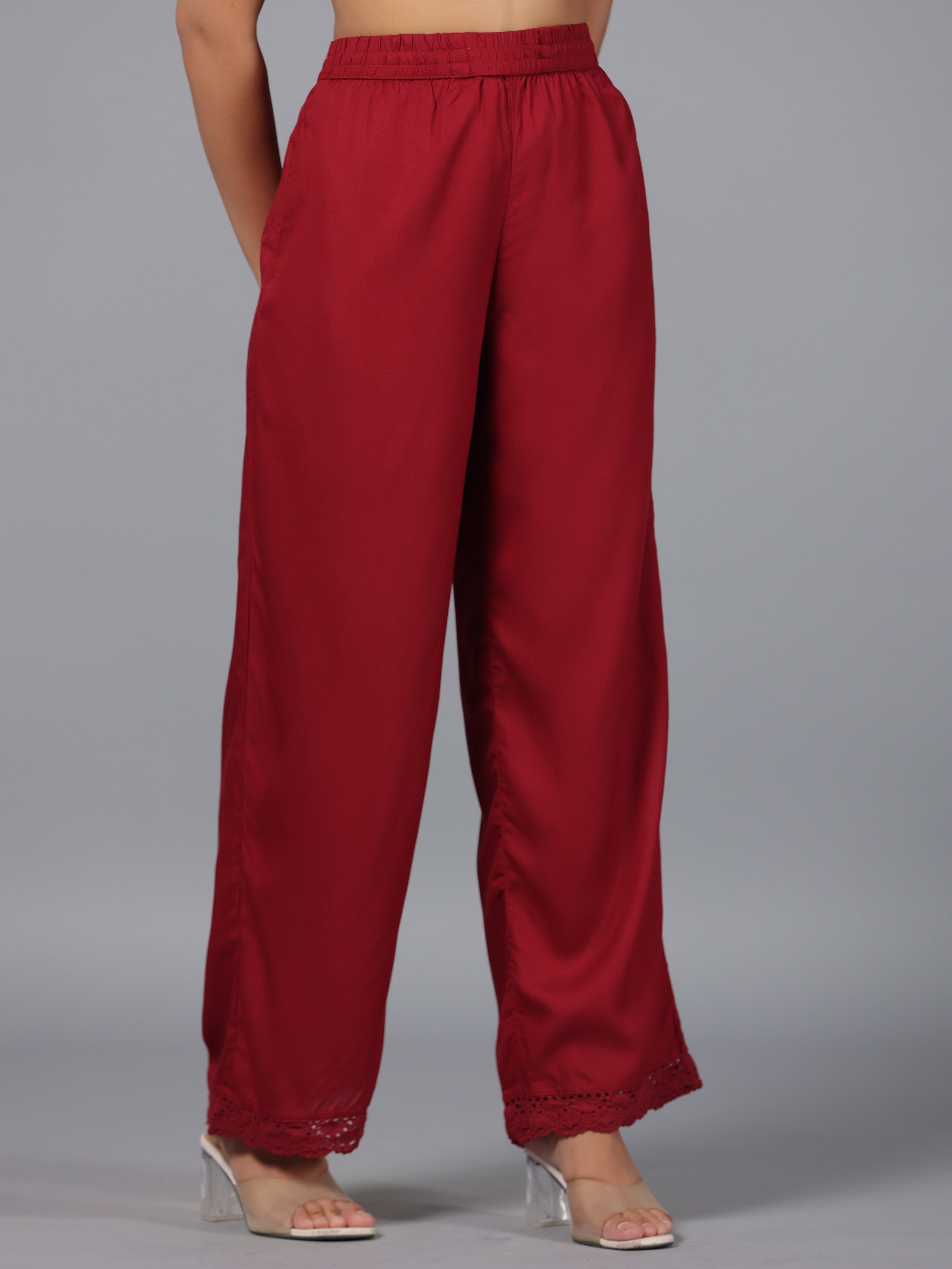 Juniper Women Maroon Rayon Palazzo
