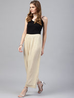 Juniper Beige Solid Rayon Wide Leg Women Palazzo With One Pocket