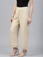 Juniper Beige Solid Rayon Wide Leg Women Palazzo With One Pocket