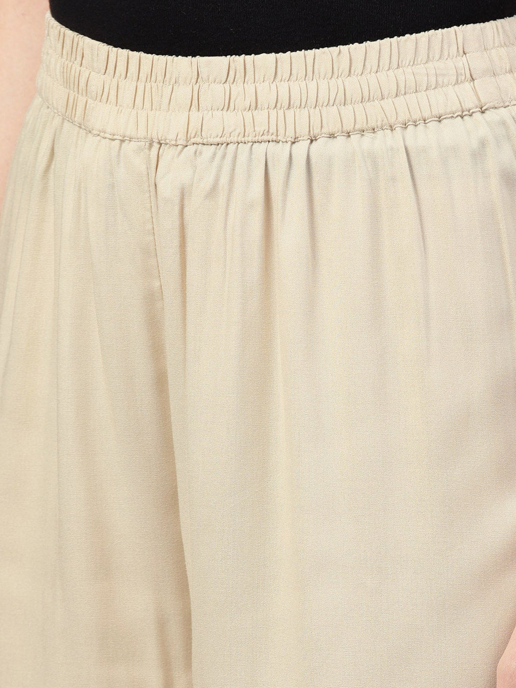Juniper Beige Solid Rayon Wide Leg Women Palazzo With One Pocket
