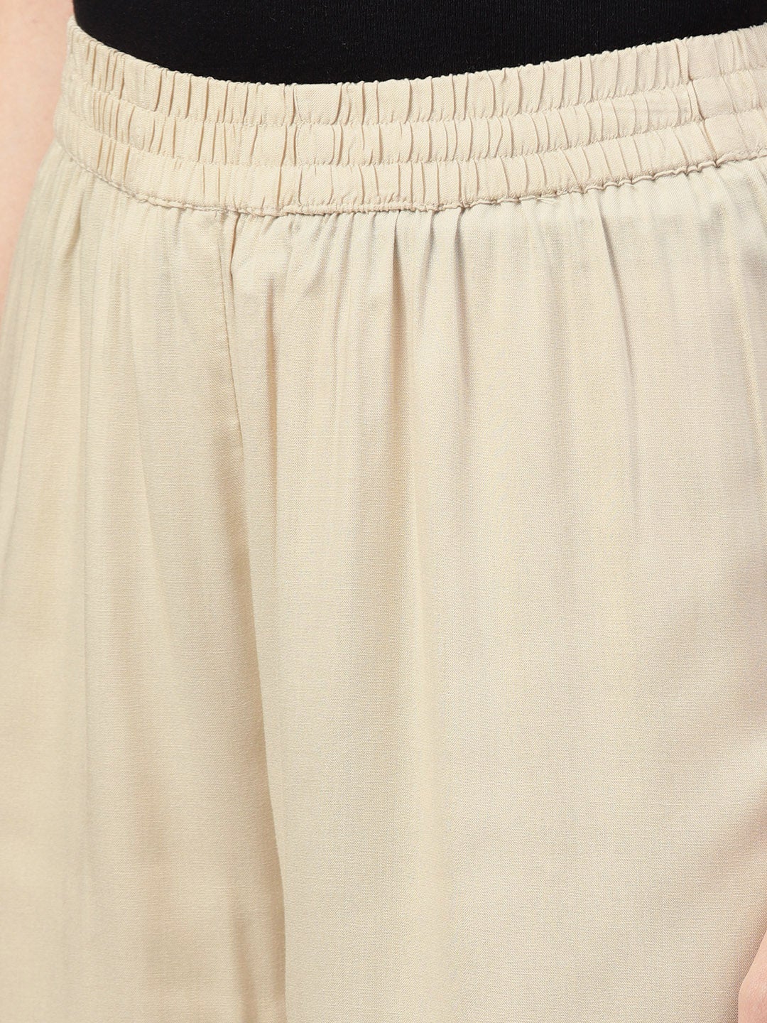Juniper Beige Solid Rayon Wide Leg Women Palazzo With One Pocket