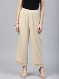 Juniper Beige Solid Rayon Wide Leg Women Palazzo With One Pocket