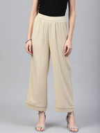 Juniper Beige Solid Rayon Wide Leg Women Palazzo With One Pocket