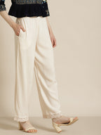 Juniper Women Ivory Rayon Solid Wide Leg Palazzo - Distacart