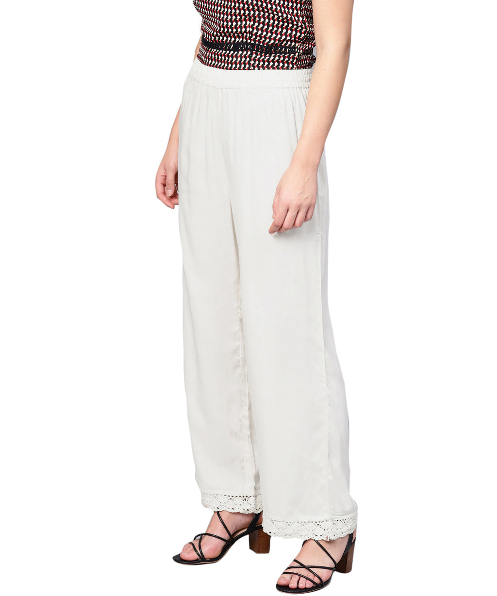 Juniper Women Offwhite Rayon Solid Wide Leg Palazzo - Distacart