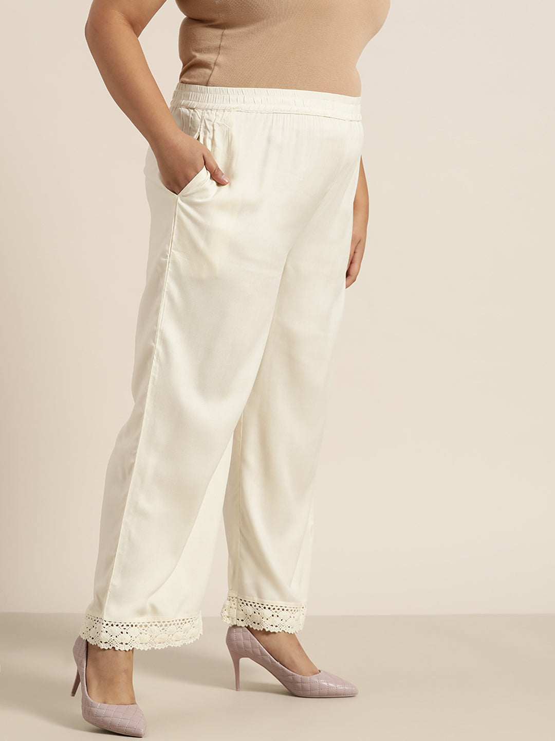 Juniper Women Offwhite Rayon Solid Wide Leg Palazzo - Distacart