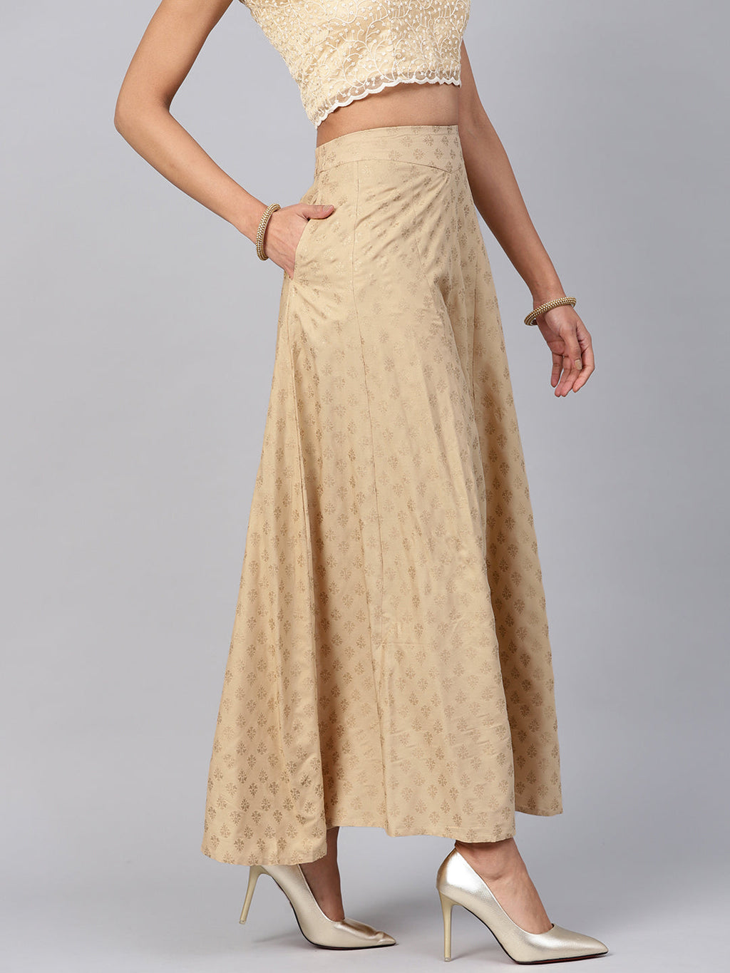 Juniper Women Gold Rayon Printed Flared Palazzo - Distacart