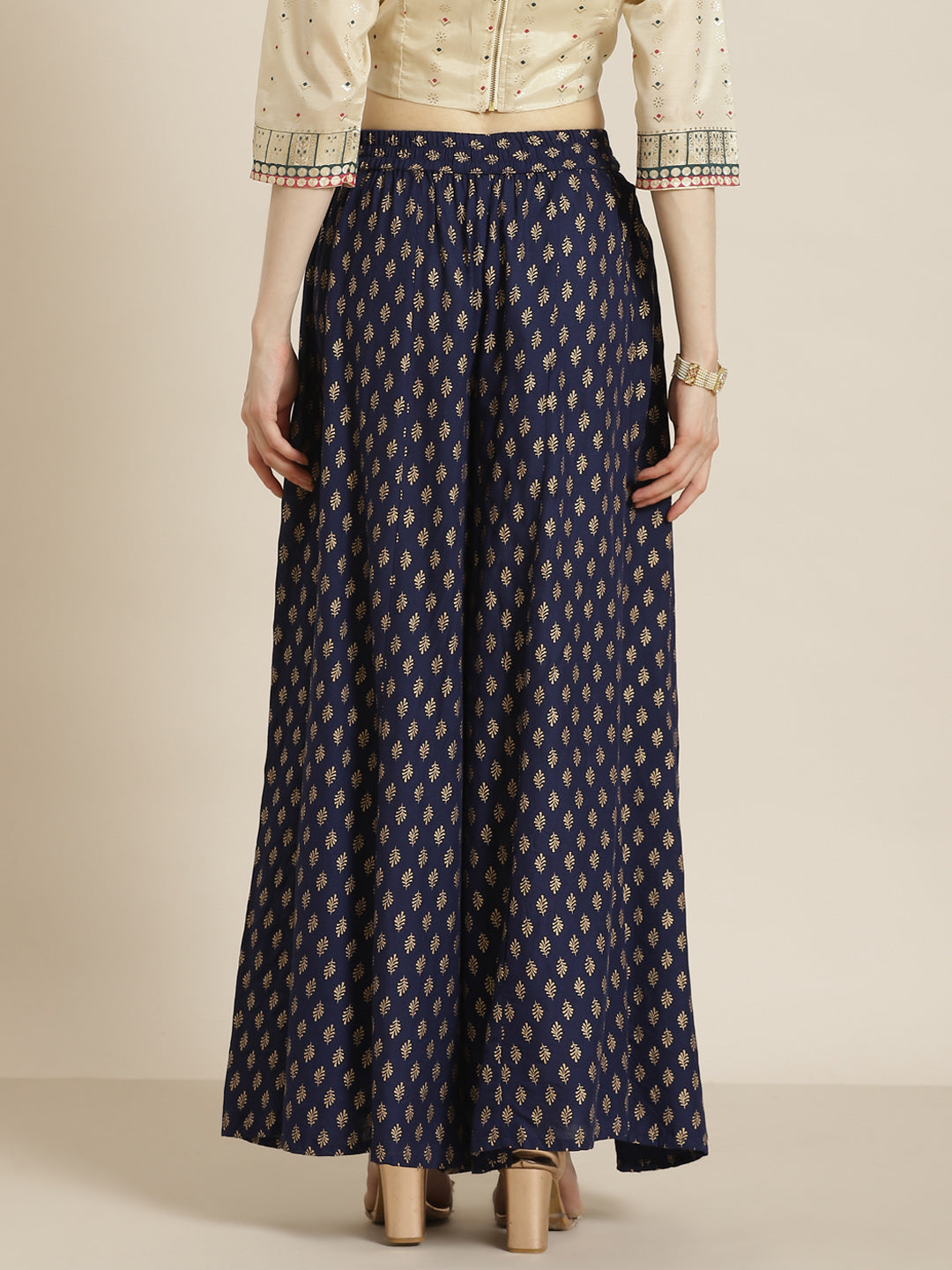 Juniper Women Navy Rayon Printed Flared Palazzo - Distacart