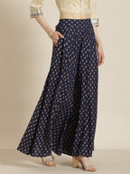 Juniper Women Navy Rayon Printed Flared Palazzo - Distacart