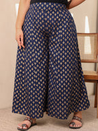 Juniper Navy Blue Ethnic Motif Printed Rayon Flared Women Palazzo With One Pocket - Distacart