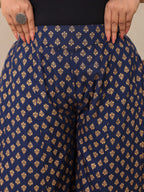 Juniper Navy Blue Ethnic Motif Printed Rayon Flared Women Palazzo With One Pocket - Distacart