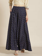 Juniper Women Navy Rayon Printed Flared Palazzo - Distacart