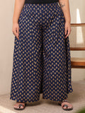 Juniper Navy Blue Ethnic Motif Printed Rayon Flared Women Palazzo With One Pocket - Distacart
