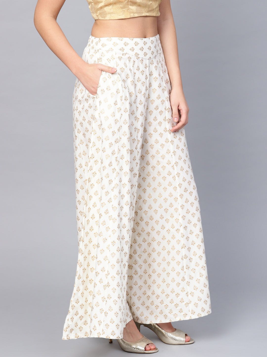 Juniper Women Offwhite Rayon Printed Flared Palazzo - Distacart