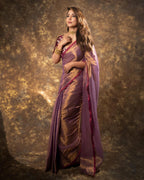 Lorenvalley Fashion Attractive Purple Fendy Silk Saree With Jacquard Weaving Blouse