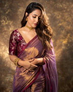 Lorenvalley Fashion Attractive Purple Fendy Silk Saree With Jacquard Weaving Blouse