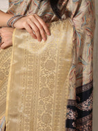 Shivam Fabrics Beige Lichi Patta Fabric Printed Saree - Distacart
