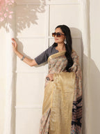 Shivam Fabrics Beige Lichi Patta Fabric Printed Saree - Distacart