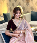 Lorenvalley Fashion Pink Soft Zimmy Silk Saree With Fancy Lace