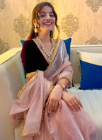 Lorenvalley Fashion Pink Soft Zimmy Silk Saree With Fancy Lace