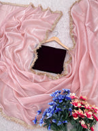 Lorenvalley Fashion Pink Soft Zimmy Silk Saree With Fancy Lace