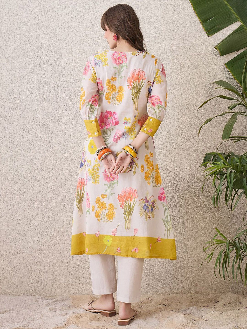 Indo Era Floral Printed Round Neck Pure Cotton Straight Kurta With Trouser - Distacart