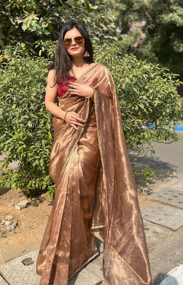 Lorenvalley Fashion Chiku Zimmy Choo Silk Fancy Lace Saree With Blouse