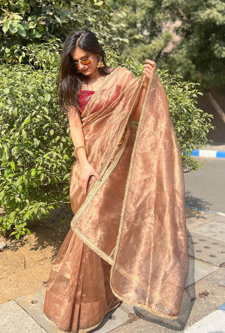 Lorenvalley Fashion Chiku Zimmy Choo Silk Fancy Lace Saree With Blouse