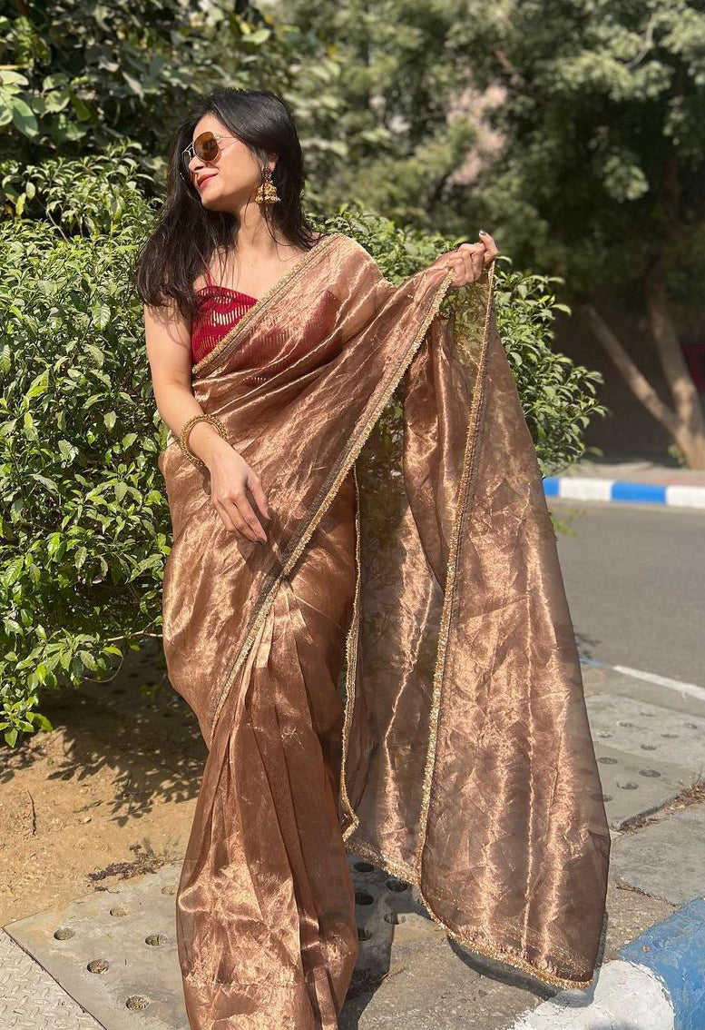 Lorenvalley Fashion Chiku Zimmy Choo Silk Fancy Lace Saree With Blouse