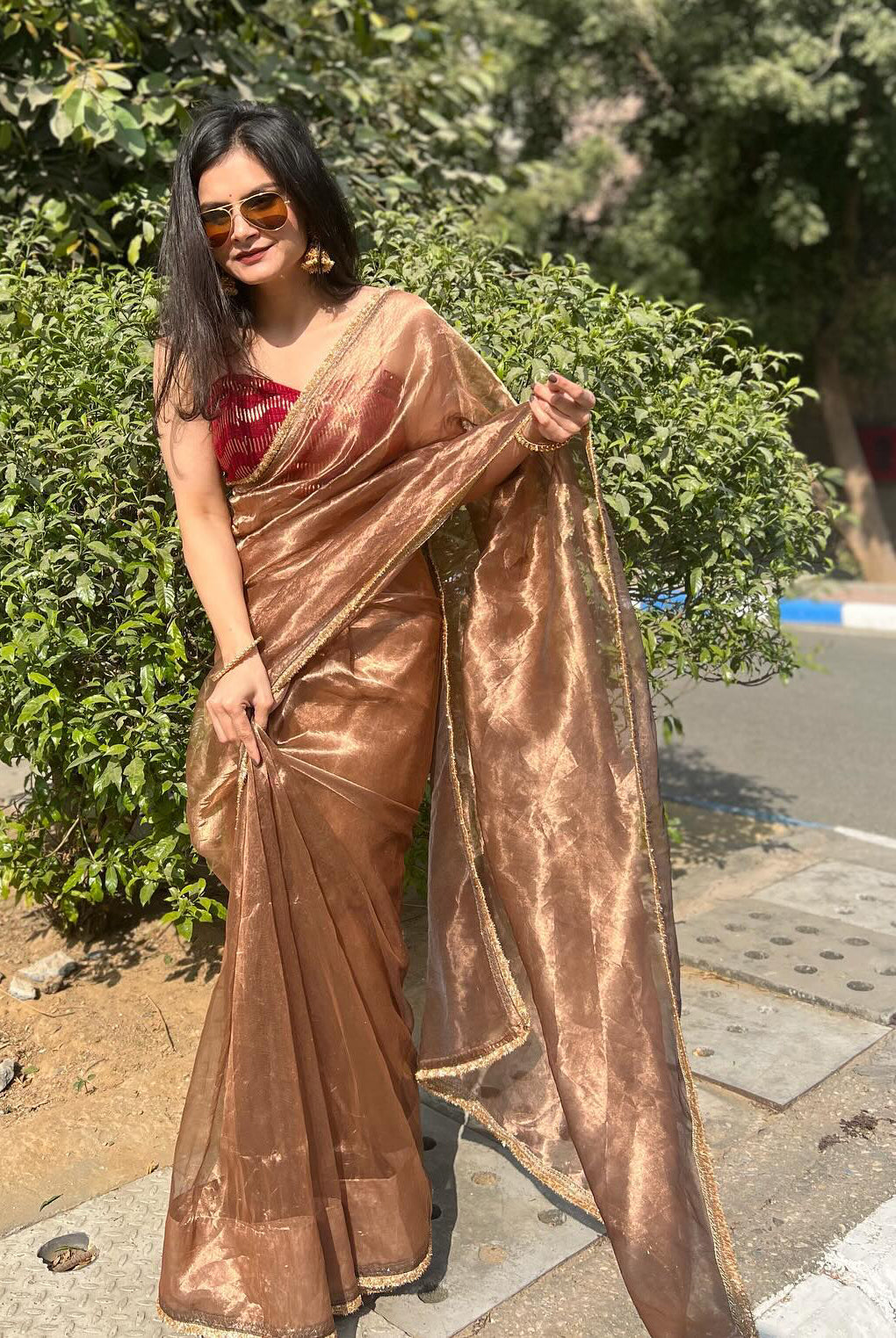 Lorenvalley Fashion Chiku Zimmy Choo Silk Fancy Lace Saree With Blouse