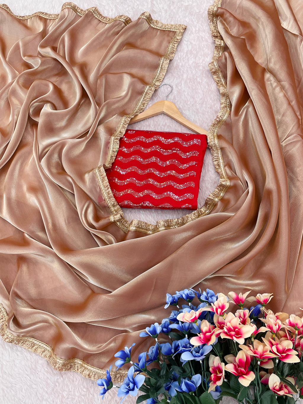 Lorenvalley Fashion Chiku Zimmy Choo Silk Fancy Lace Saree With Blouse