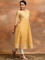 Aks Geometric Printed Cotton Anarkali Kurta